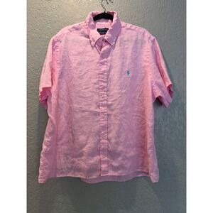 Polo Ralph Lauren Pink Linen Button Down Short Sleeve Shirt XXL Mens Classic